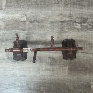 Vintage Wooden Towel Rack Peg Shelf Dark Bamboo 3 Pegs Unique